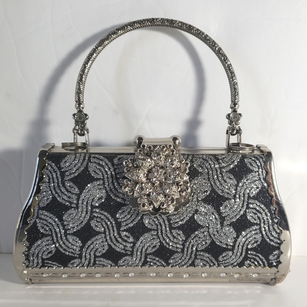 Small Black and Silver Box Clutch Purse